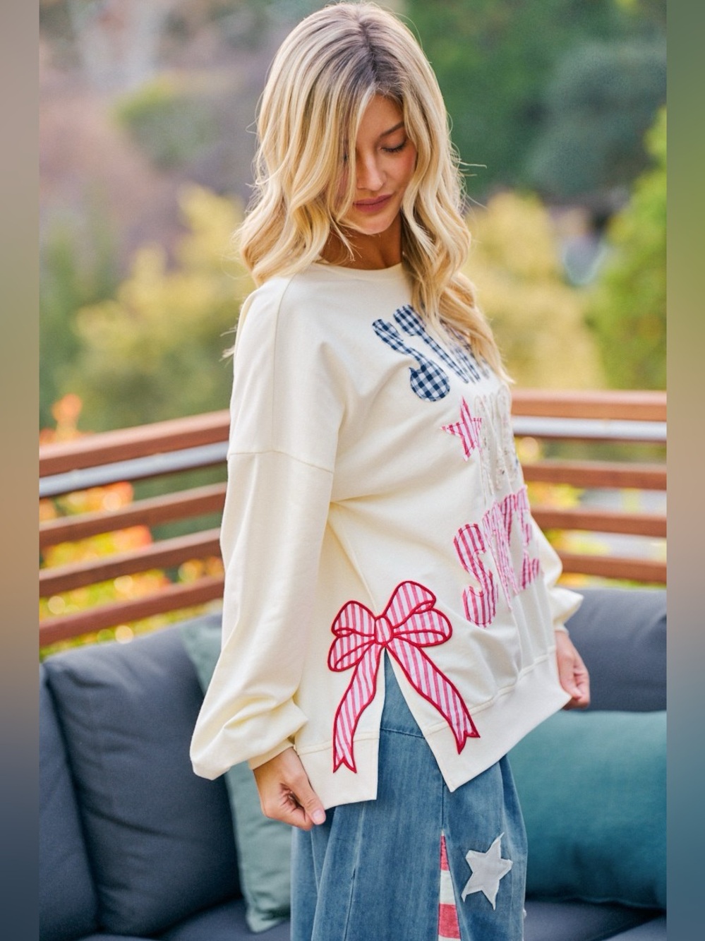 BiBi 4th Of July Stars And Stripes Patches Sweatshirt - Picture 13 of 16